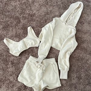 Lavoute Matching set. Tank/bralette, sweat shorts, cropped hoodie. Nude/tan, XS.